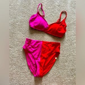 Red and Hot Pink Sunmersalt Bikini size 4 Top and Bottom